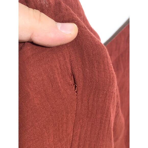 Sky And Sparrow Button Front Rust Midi Dress Crinkle Gauze L Boho Feminine Flowy - Picture 11 of 12